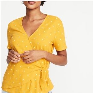 Old Navy Wrap Tie Front Yellow Top Polka Dot Shirt